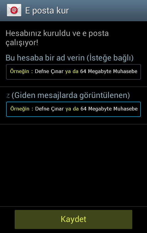 Android E-Posta Kurulumu Adım 7