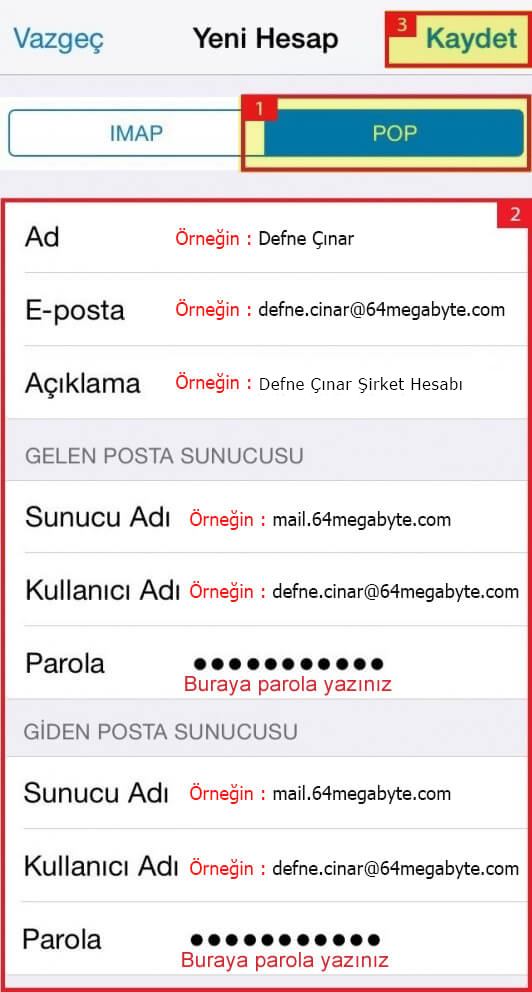 iOS E-Posta Kurulumu Adım 7