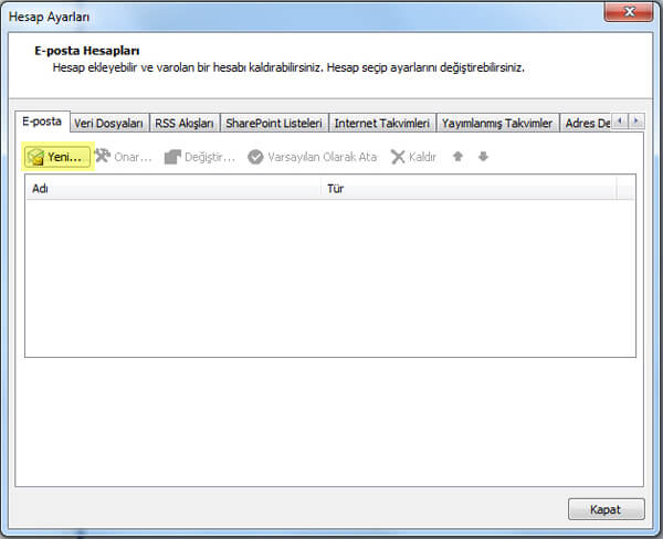 Outlook 2007 E-Posta Kurulumu Adım 3