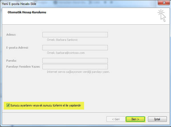 Outlook 2007 E-Posta Kurulumu Adım 4