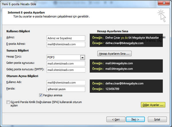 Outlook 2007 E-Posta Kurulumu Adım 6