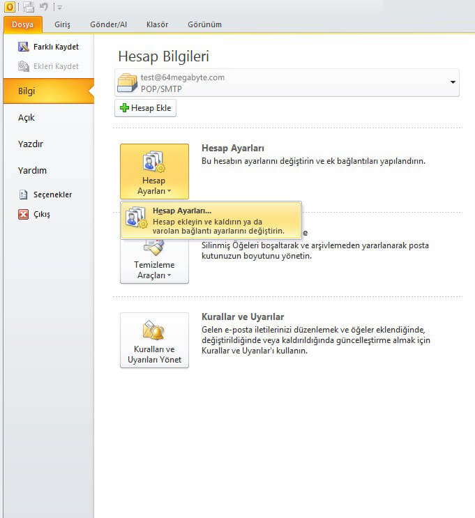 Outlook 2010 E-Posta Kurulumu Adım 2